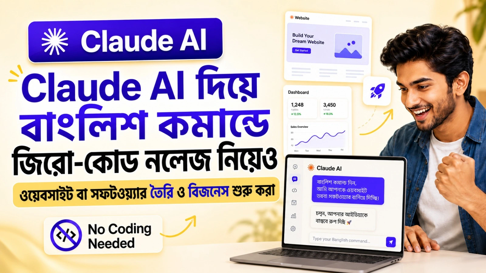 Claude AI দিয়ে বাংলা ভাষাতেই কমান্ড দিয়ে জিরো-কোডিং নলেজ নিয়েও যে কোন ওয়েবসাইড বা সফটওয়্যার তৈরি করা